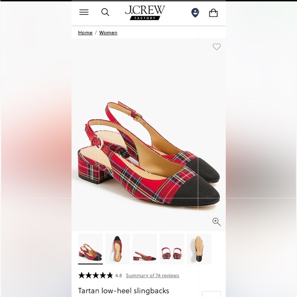 J. Crew Tartan Sling-backs with Black Cap Toe- Sz 8 - Picture 2 of 6